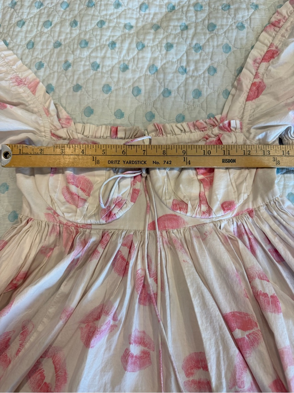 Selkie Kiss Print Puff Sleeve Babydoll Mini Dress XS Coquette Cottagecore - Picture 6 of 9